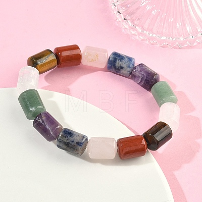 Column Dyed Natural Lapis Lazuli & Rose Quartz & Green Aventurine & Amethyst & Red Jasper & Tiger Eye & Quartz Crystal Beads Stretch Bracelets for Women Men BJEW-A148-01A-20-1