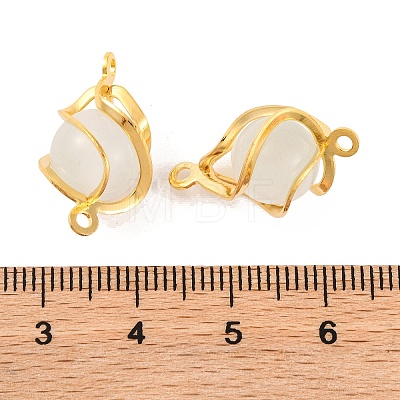 Brass Wrapped Cat Eye Glass Connector Charms KK-U024-11G-1