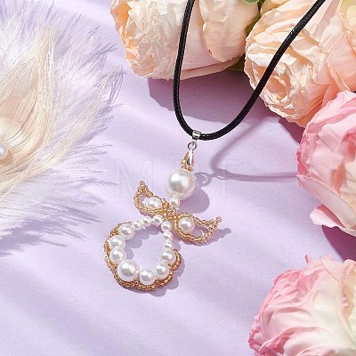 Glass Seed Beads & Shell Pearl Angel Pendant Necklaces NJEW-MZ00051-03-1