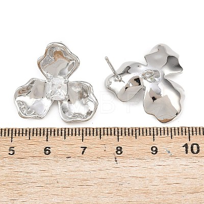 Flower Brass Micro Pave Clear Cubic Zirconia Stud Earring Findings KK-F921-03P-1