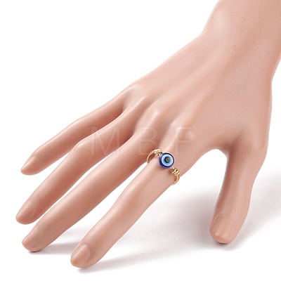 Resin Evil Eye Beaded Finger Ring RJEW-JR00486-01-1