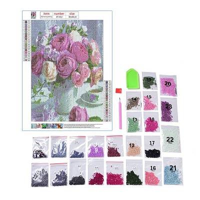 DIY 5D Flower Pattern Canvas Diamond Painting Kits DIY-C021-08B-1