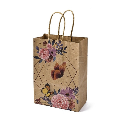 Flower Butterfly Pattern Kraft Paper Bags CARB-F012-03A-1