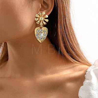 Flower with Heart Alloy Rhinestone Stud Earrings FS-WGA31FA-03-1