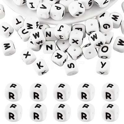 20Pcs White Cube Letter Silicone Beads SIL-YWC0003-06R-1