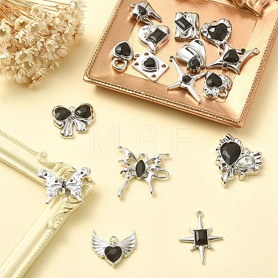 16Pcs 16 Style Rack Plating Alloy with Black Glass Pendants FIND-YW0003-32-1