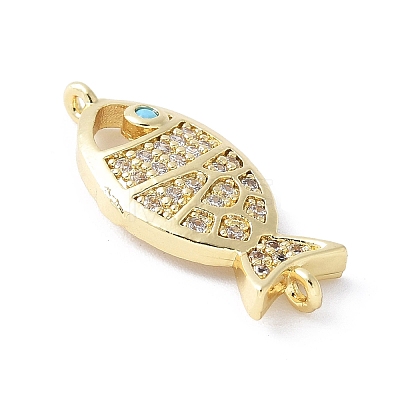 Brass Micro Pave Clear Cubic Zirconia Fish Links Connector Charms KK-K399-06G-1