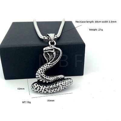 Vintage Viking Style 304 Stainless Steel Snake Pendant Necklaces for Men XF8580-1