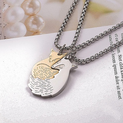 Stainless Steel Couple Fox Pendant Box Chain Necklaces Set PW-WG38AEC-01-1