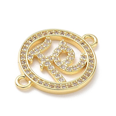Brass Micro Pave Clear Cubic Zirconia Letter FE Links Connector Charms KK-L268-024G-02-1