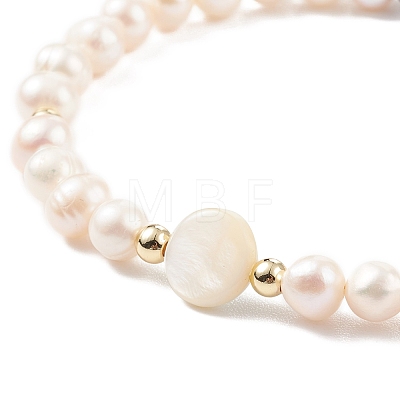 Natural Shell & Pearl Braided Bead Bracelet BJEW-JB08237-1