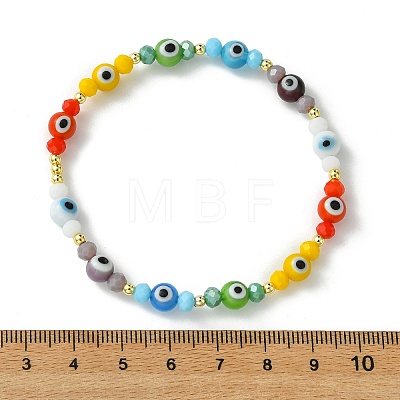 Handmade Evil Eye Lampwork Round Beads & Electroplate Glass Beads Stretch Bracelets for Women BJEW-JB13758-1