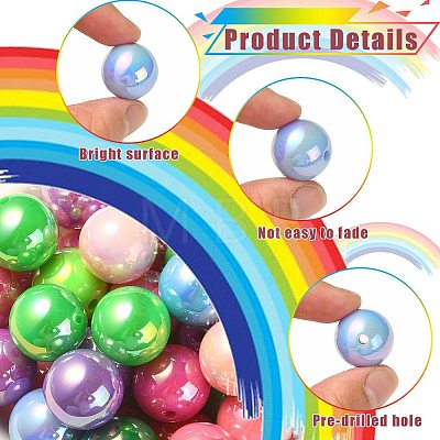 50Pcs UV Plating Rainbow Iridescent Acrylic Beads PACR-CJ0001-29-1