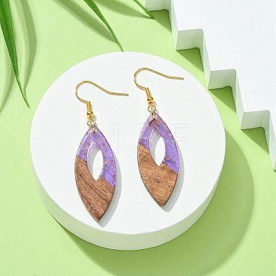 Two Tone Resin & Walnut Wood Horse Eye Dangle Earrings EJEW-JE05504-05-1