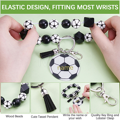 1Pc Printed Acrylic & Faux Suede Tassel Pendant & Wood Bead Keychains HJEW-SP0001-86E-1