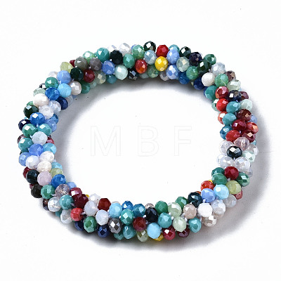 Faceted Opaque Glass Beads Stretch Bracelets BJEW-S144-002D-03-1