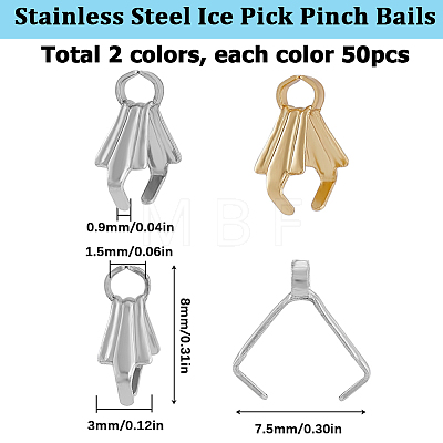 100Pcs 2 Colors Stainless Steel Ice Pick Pinch Bails STAS-SC0005-70-1