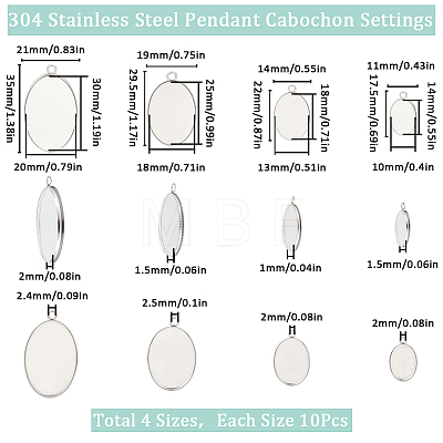 SUNNYCLUE 40Pcs 4 Styles 304 Stainless Steel Pendant Cabochon Settings STAS-SC0006-18-1