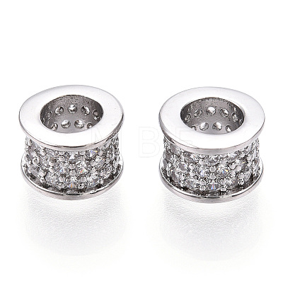 Rhodium Plated 925 Sterling Silver Micro Pave Cubic Zirconia Beads STER-T004-87P-1