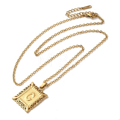 201 Stainless Steel Cable Chain Rectangle with Letter Pendant Necklaces NJEW-M070-01G-C-1