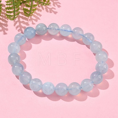 Natural Aquamarine Round Bead Stretch Bracelets for Men Women BJEW-U034-01A-02-1