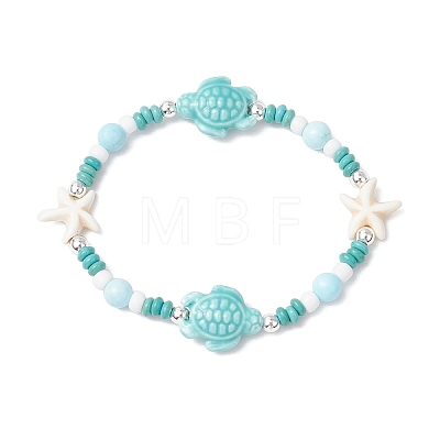 3Pcs Synthetic Turquoise & Porcelain & Dyed Natural Howlite Beads Stretch Bracelets for Women X-BJEW-JB11793-1
