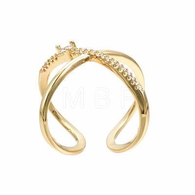 Real 18K Gold Plated Brass Criss Cross Cuff Ring RJEW-S045-130-NF-1