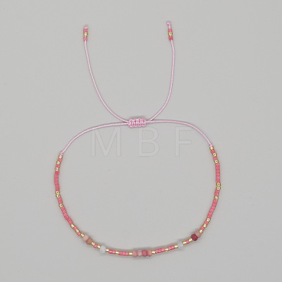 Bohemian Faceted Rondelle Natural Rhodonite and Glass Heishi Braided Bead Bracelets for Women FE7255-2-1