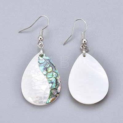 White Shell & Abalone Shell/Paua Shell Dangle Earrings EJEW-K081-03E-1