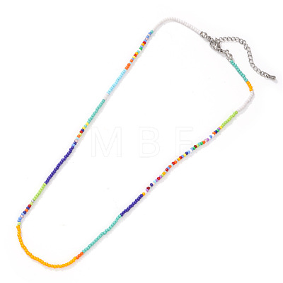 Boho Glass Seed Beaded Necklaces with 304 Stainless Steel End Chains HZ6121-2-1