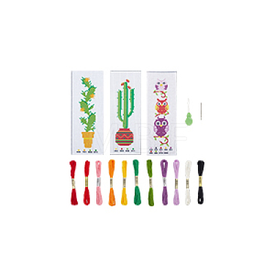 3 Sets 3 Style DIY Oval & Cactus Pattern Bookmark Cross-Stitch Kit DIY-NB0008-96-1