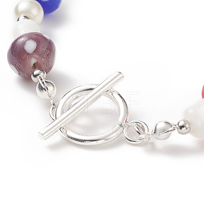 Lampwork Mushroom & Glass Pearl Beaded Bracelet with 304 Stainless Steel Toggle Clasps for Women BJEW-TA00205-1