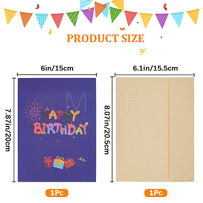 Rectangle Word Happy Birthday Pop Up Paper Greeting Card DIY-WH0430-050-1