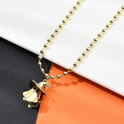 Brass Black Enamel Halloween Ghost Pendant Necklaces LS-NJEW-B135-01A-G-1