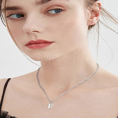 1Pc 304 Stainless Steel Letter Pendant Necklaces NJEW-LP0001-33F-P-1