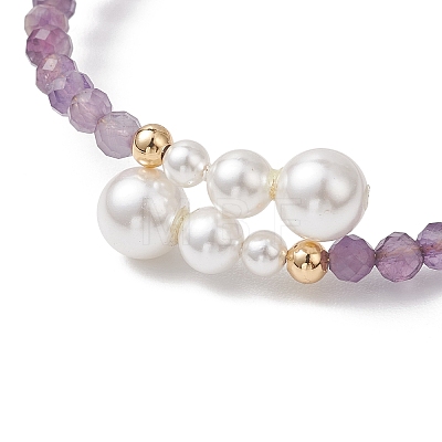 Natural Amethyst Beaded Cuff Bangles BJEW-JB13326-02-1