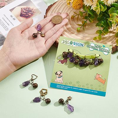 Natural Amethyst Pet Collar Charms HJEW-PH01731-1