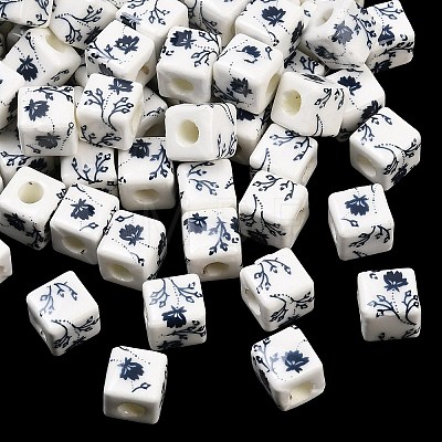 Floral Printed Porcelain Beads PORC-Q161-6-1