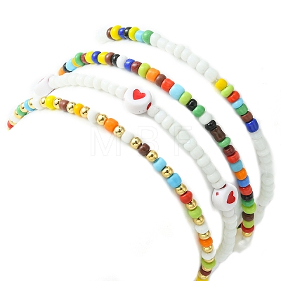 4Pcs 4 Styles Love Theme Glass Seed Beaded Stretch Bracelets Sets BJEW-TA00323-1