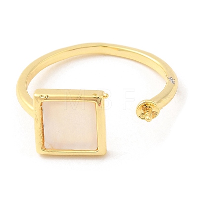 Square Brass with Shell Open Cuff Ring Component KK-E055-03G-03-1