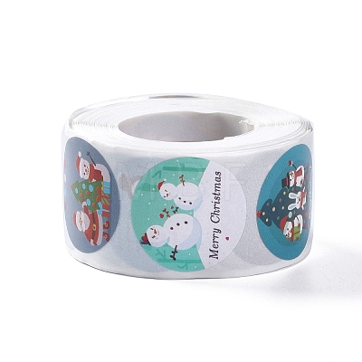 8 Patterns Snowman Round Dot Self Adhesive Paper Stickers Roll X-DIY-A042-01I-1