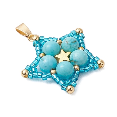 Synthetic Turquoise Star Pendants PALLOY-JF03116-02-1