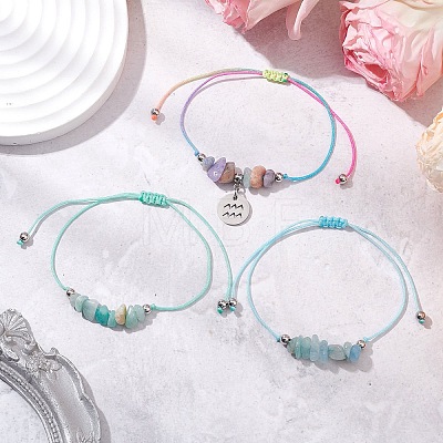 3Pcs Constellations Adjustable Nylon Cord Braided Bead Bracelets for Women Men BJEW-JB11325-11-1