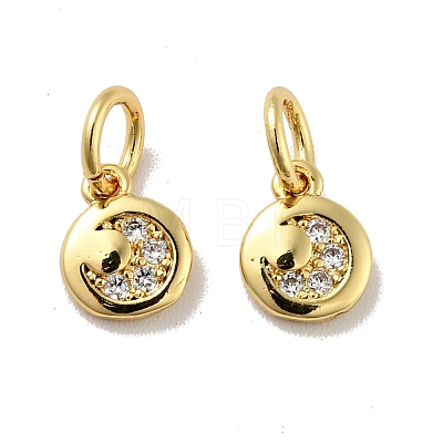 Flat Round Brass Micro Pave Clear Cubic Zirconia Charms KK-G419-22G-1