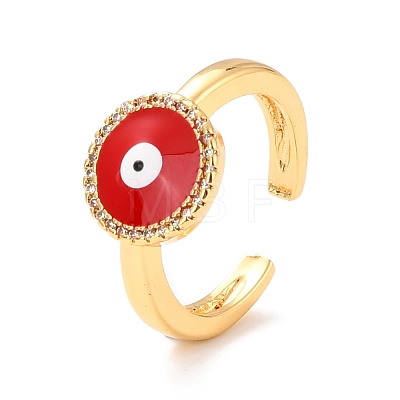 Flat Round with Evil Eye Cubic Zirconia Cuff Ring for Women RJEW-C004-18-RS-1