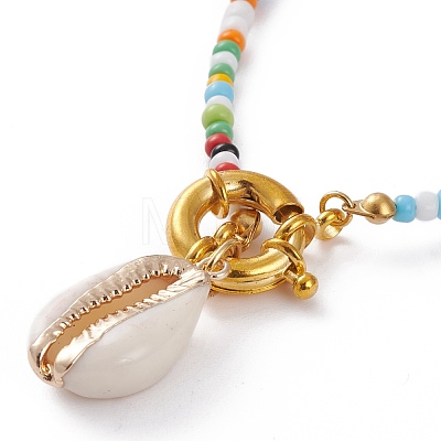 Electroplate Natural Cowrie Shell Pendant Necklaces NJEW-JN03285-1