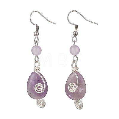 Natural Amethyst Teardrop Dangle Earrings EJEW-JE06719-1
