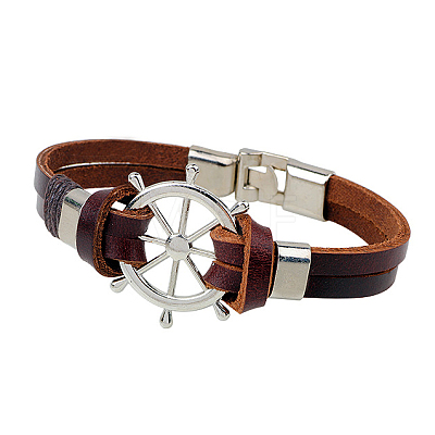 Helm Alloy Leather Cord Link Bracelets BJEW-P0001-13-1