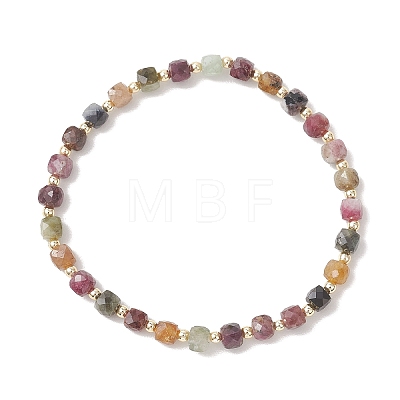 Cube Natural Gemstone & Electroplate Non-magnetic Synthetic Hematite Beaded Stretch Bracelets for Women BJEW-JB13355-1