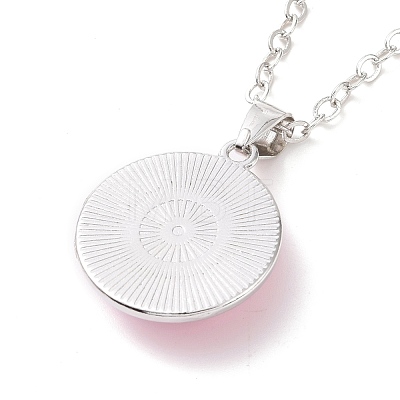 Glass Flat Round Pendant Necklace with Brass Chain NJEW-A003-01G-1